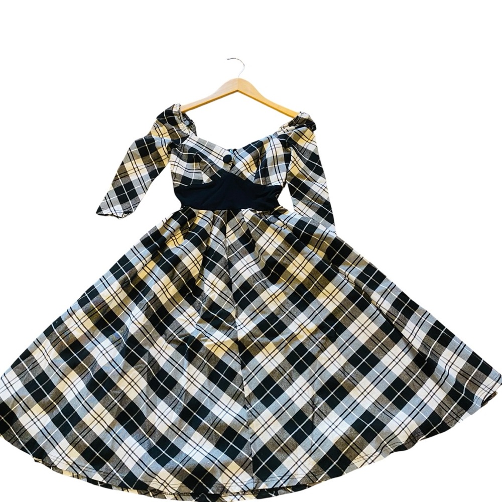 UNIQUE VINTAGE Plaid Sweetheart Swing Dress Black White Pin Up - Picture 4 of 8